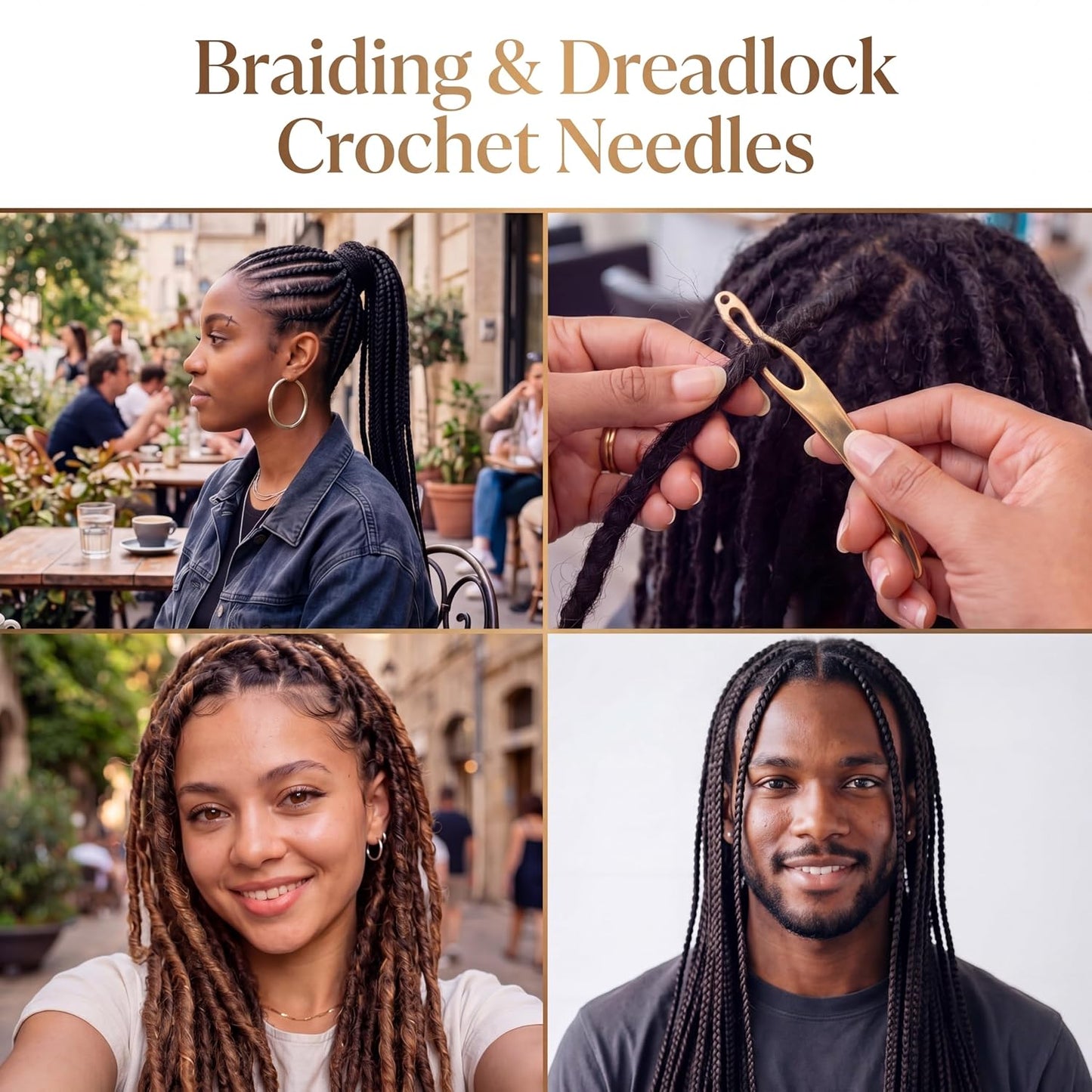 WILLBOND Interlocking Tool for Dreadlocks - 8 Pcs Crochet Hair Maintenance Set | Gold