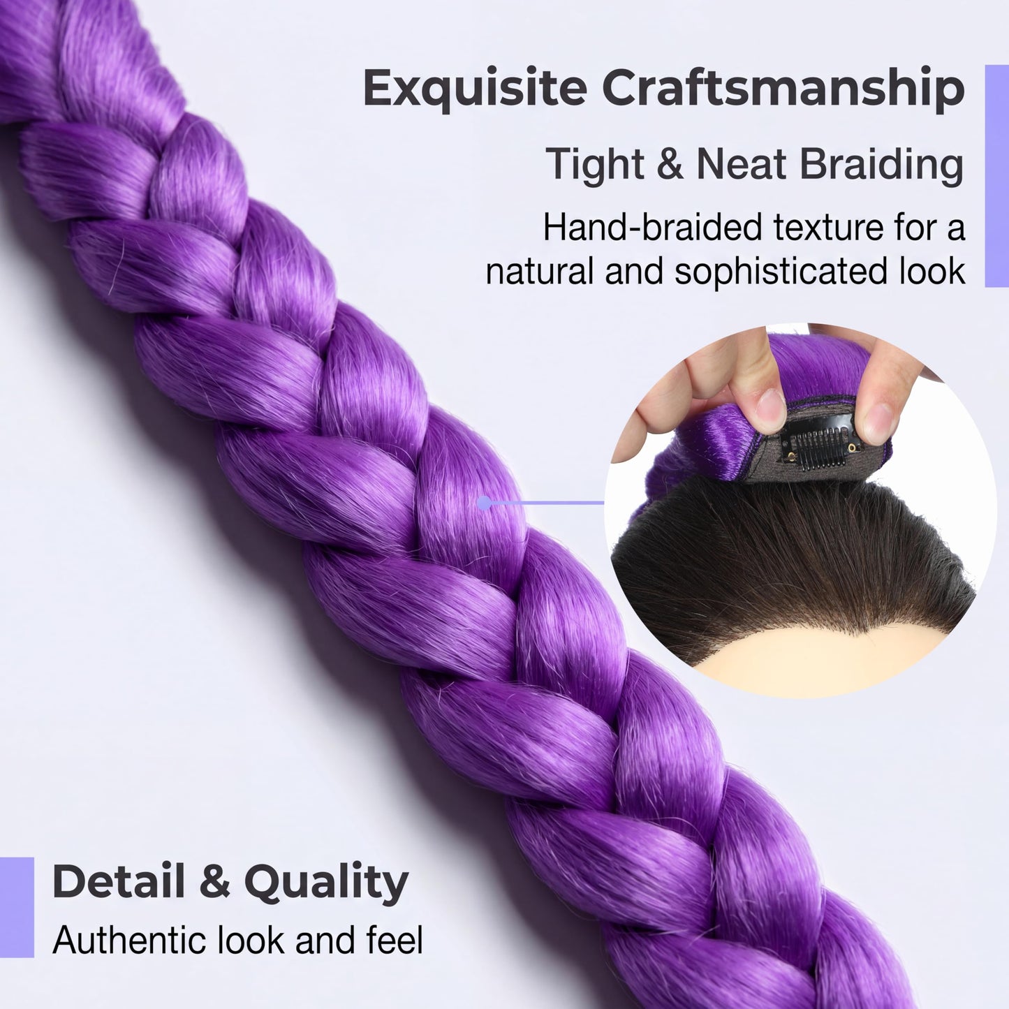 26 inch Purple Braids Ponytail Hair Braids Easy Clip in Ponytail Hairpiece for Cosplay Stage Party Hallowee (purple, 26inch)