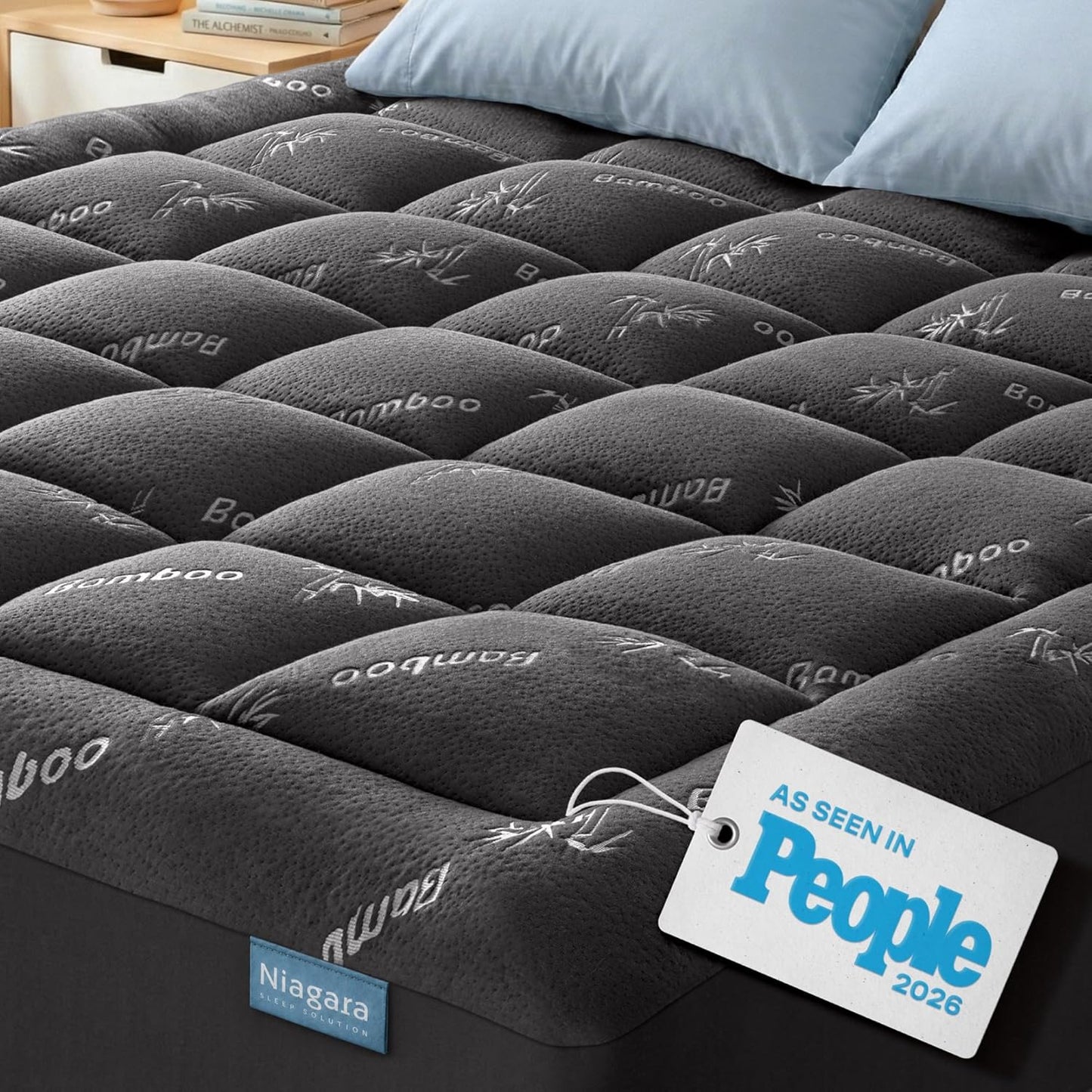 Niagara Sleep Solution Ultra Soft Queen Mattress Topper - Bamboo Pillow Top for Back Pain Relief | Naturally Cooling Green