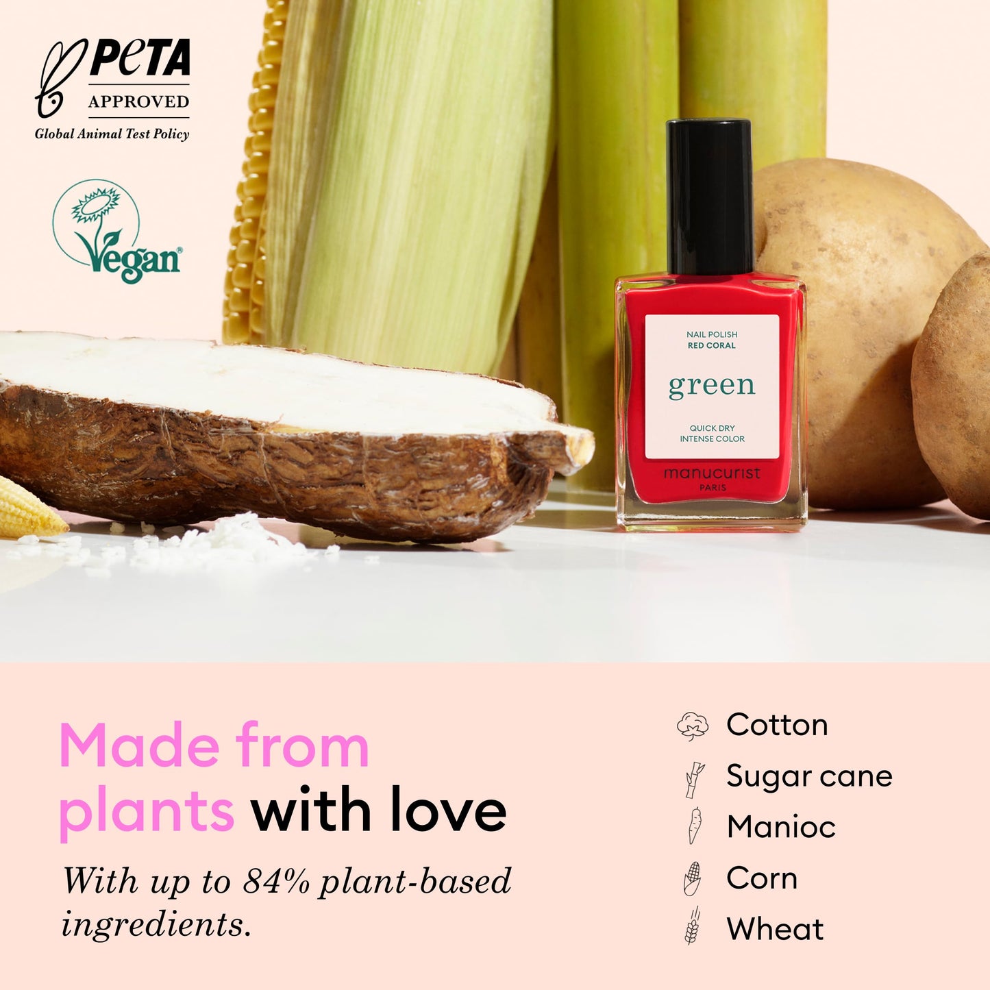 Manucurist Green Quick Dry Nail Polish Bois de Rose - Dusty Pink Nail Polish - 9-Free, Plant-Based and Vegan - Non Toxic - Natural Classic - Nails Care - Manicure - Made in France - 0.5 fl oz