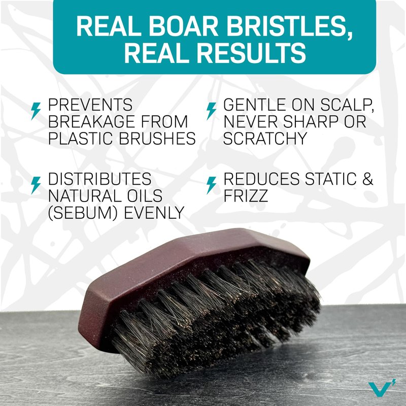 VOLT Grooming Octo Beard Brush for Men, 100% Natural Boar Bristle Brush with Wooden Handle, Medium Hardness, Detangles, Softens & Styles for Beard Care, Compact Travel Size, Short to Medium Beards