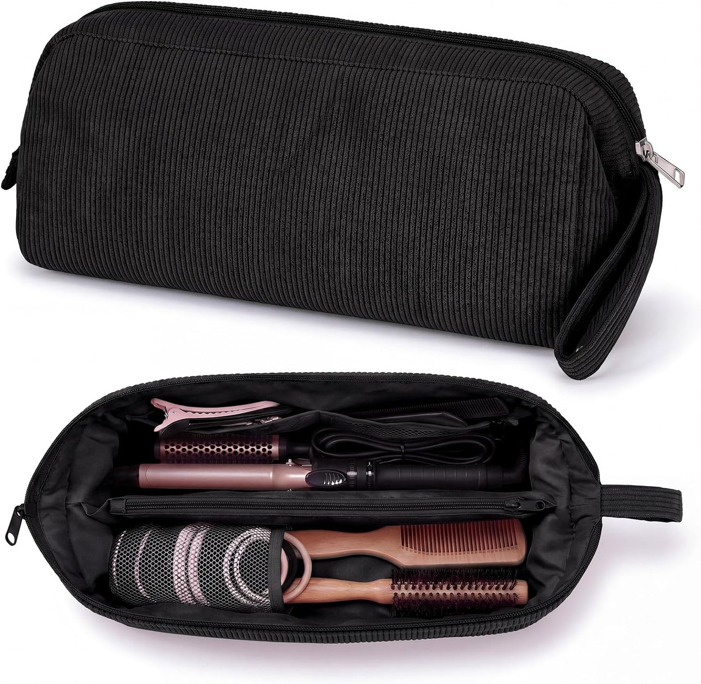 Hair Tools Travel Bag - Large Pink Striped Quilted Organizer for Hair Dryer & Styling Tools | Perfect for Travel