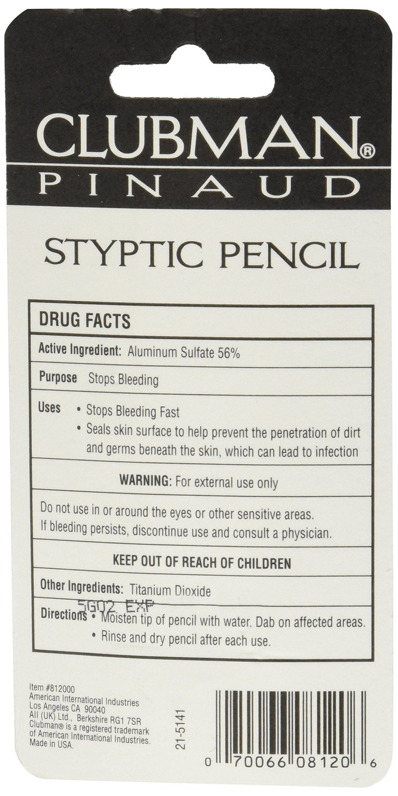 Clubman Pinaud Styptic Pencil Travel Size .33 oz (Pack of 3)
