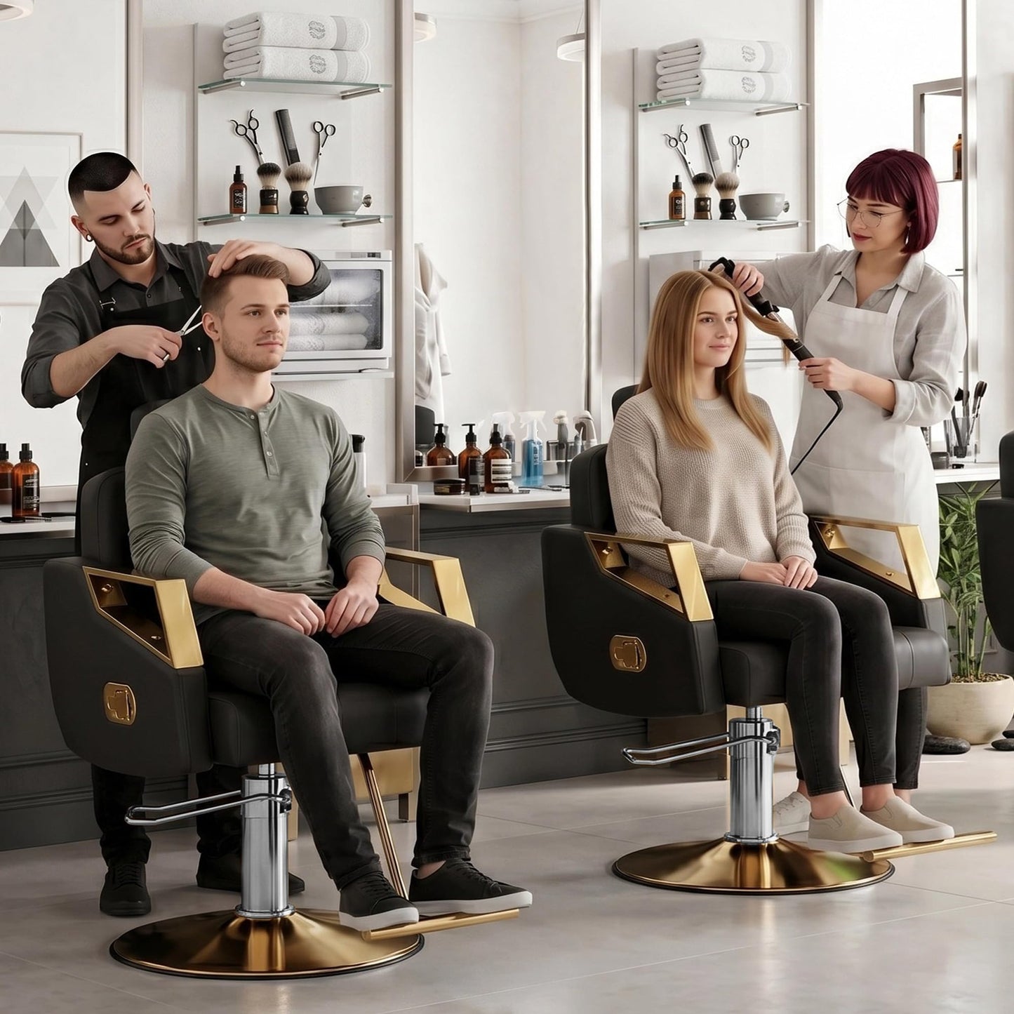 Hicomony Salon Barber Chair, Salon Chair for Hair Stylist, Hydraulic Styling Stylist Chair with PU Leather, Chair for Home Barbershop Spa, Black Gold