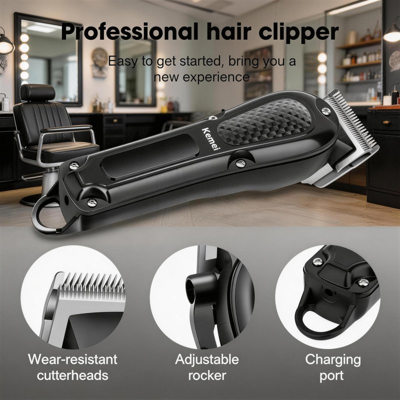 KEMEI Professional Hair Clippers for Men T-Blade Trimmer Zero Gapped, Cordless Beard Trimmer Kit with LED Display and Barber Cape, 3-Piece Set for Home Grooming
