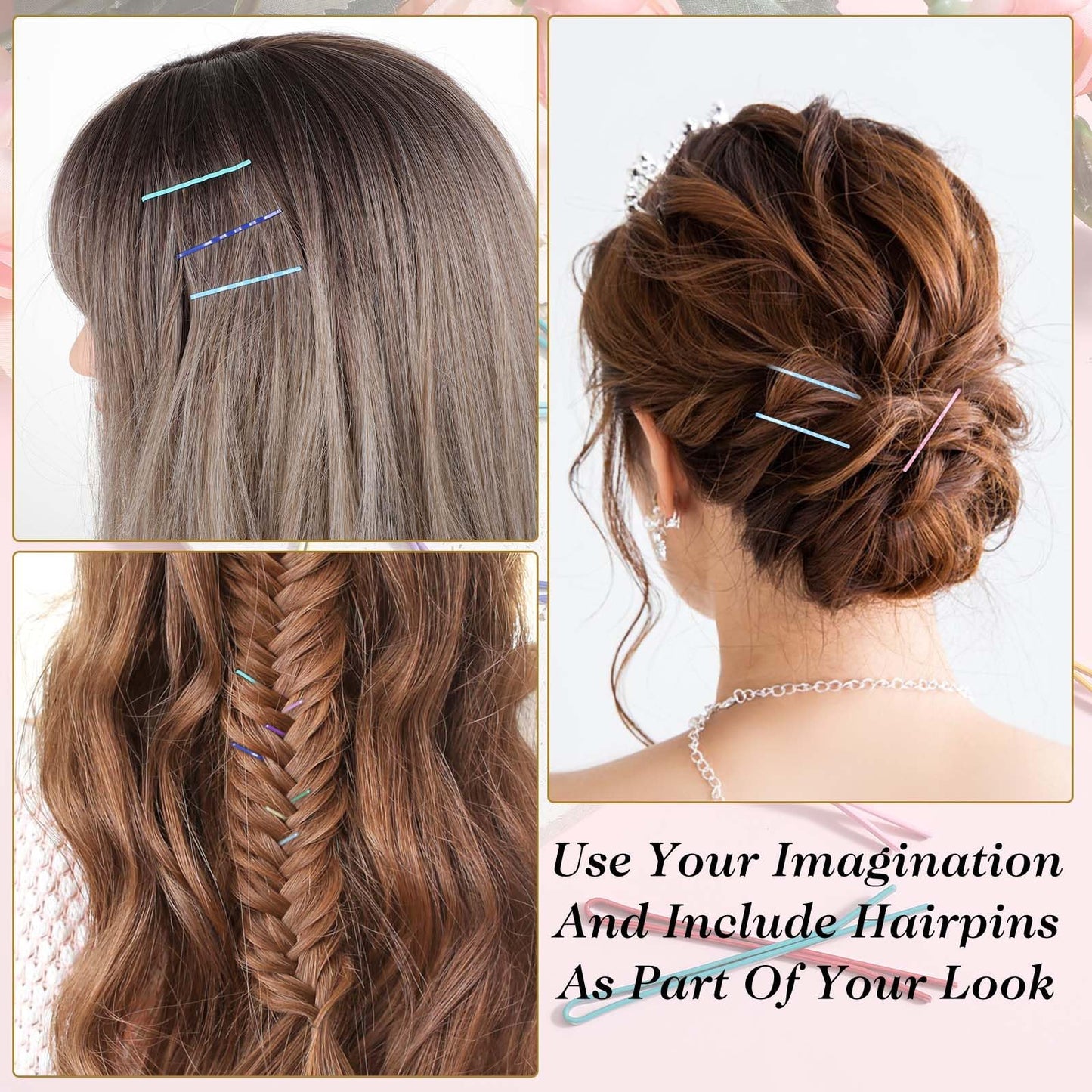 AOZUO Colorful Bobby Pins, 50pcs 2.2 Inch Mini Hair Pins Metal Hair Clips Hairpins Barrettes Accessories for Women Gilrs Buns Long Straight Curly Hair Various Hairstyles (Wavy Style)