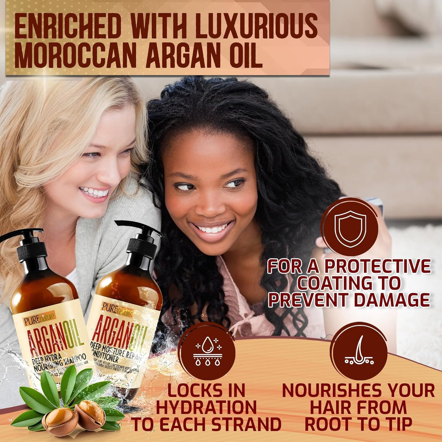 Argan Oil Shampoo & Conditioner Set - Sulfate-Free Moroccan Formula for Curly, Straight, & Damaged Hair | Moisturizing & Hydrating Treatment