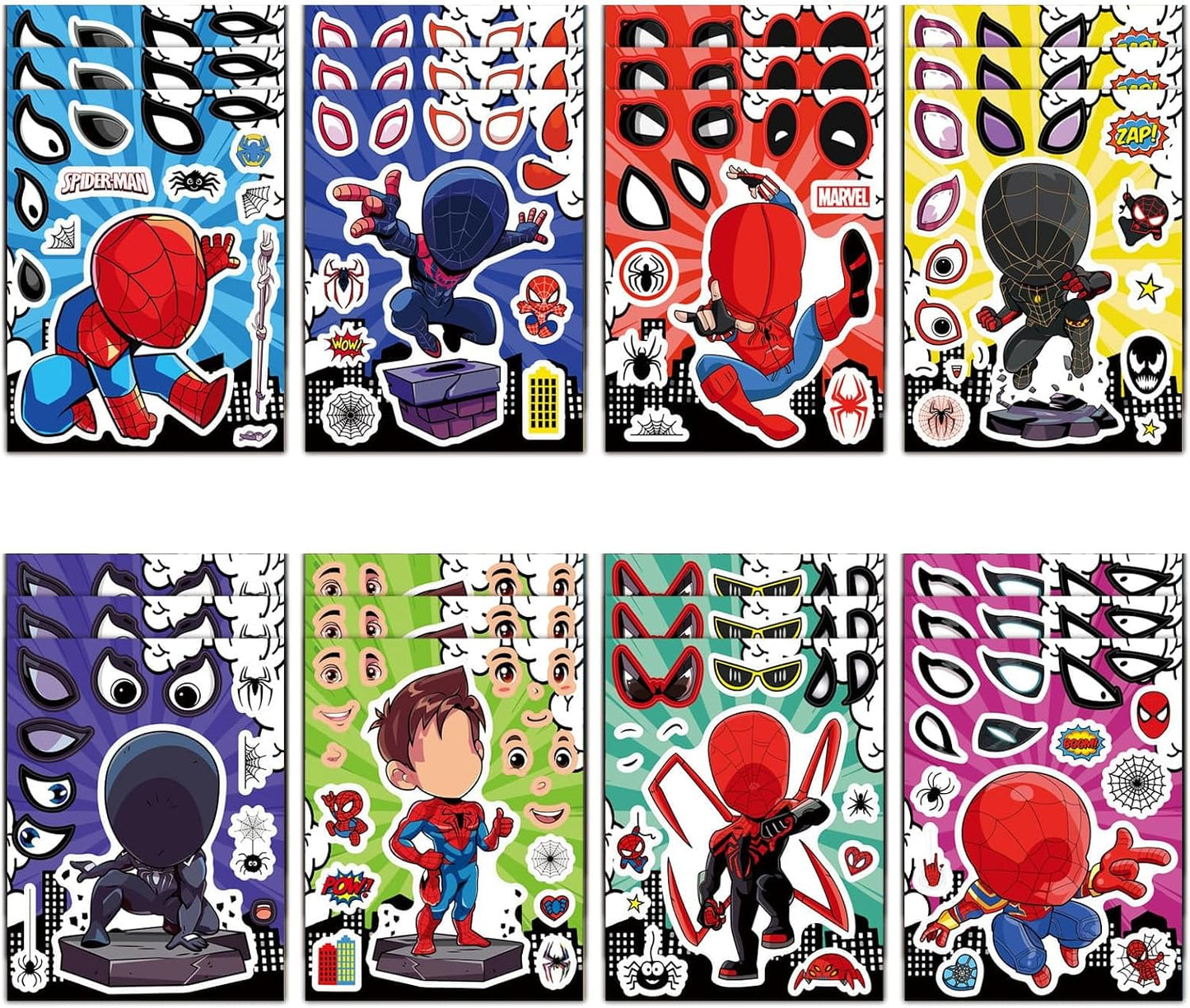 Spider Stickers - 24 Sheets of DIY Cartoon Stickers | 8 Cute Character Designs for Art & Party Crafts