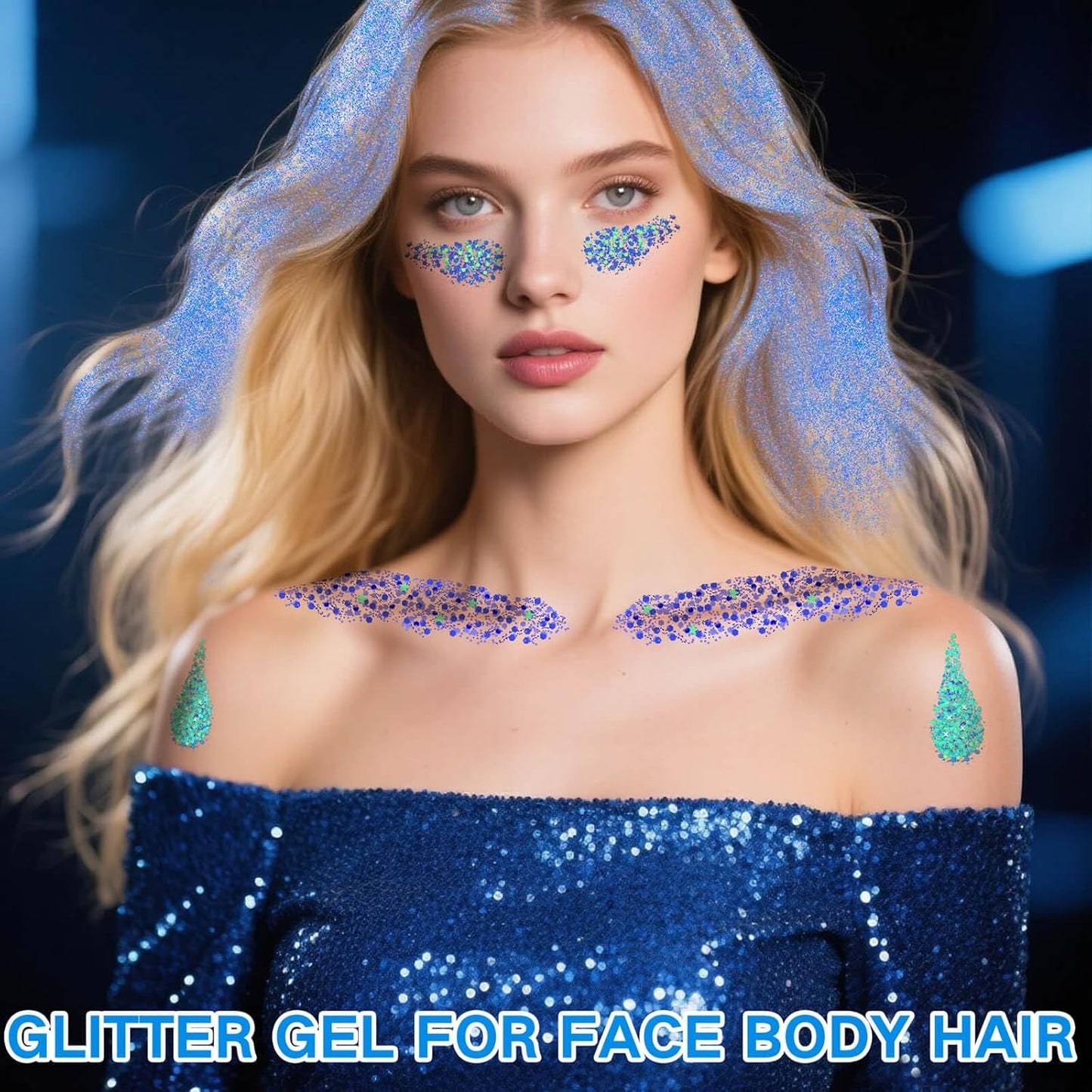 Blue Face Hair Glitter Gel - Holographic Patriotic Royal Blue Body Glitter for 4th of July | 40g
