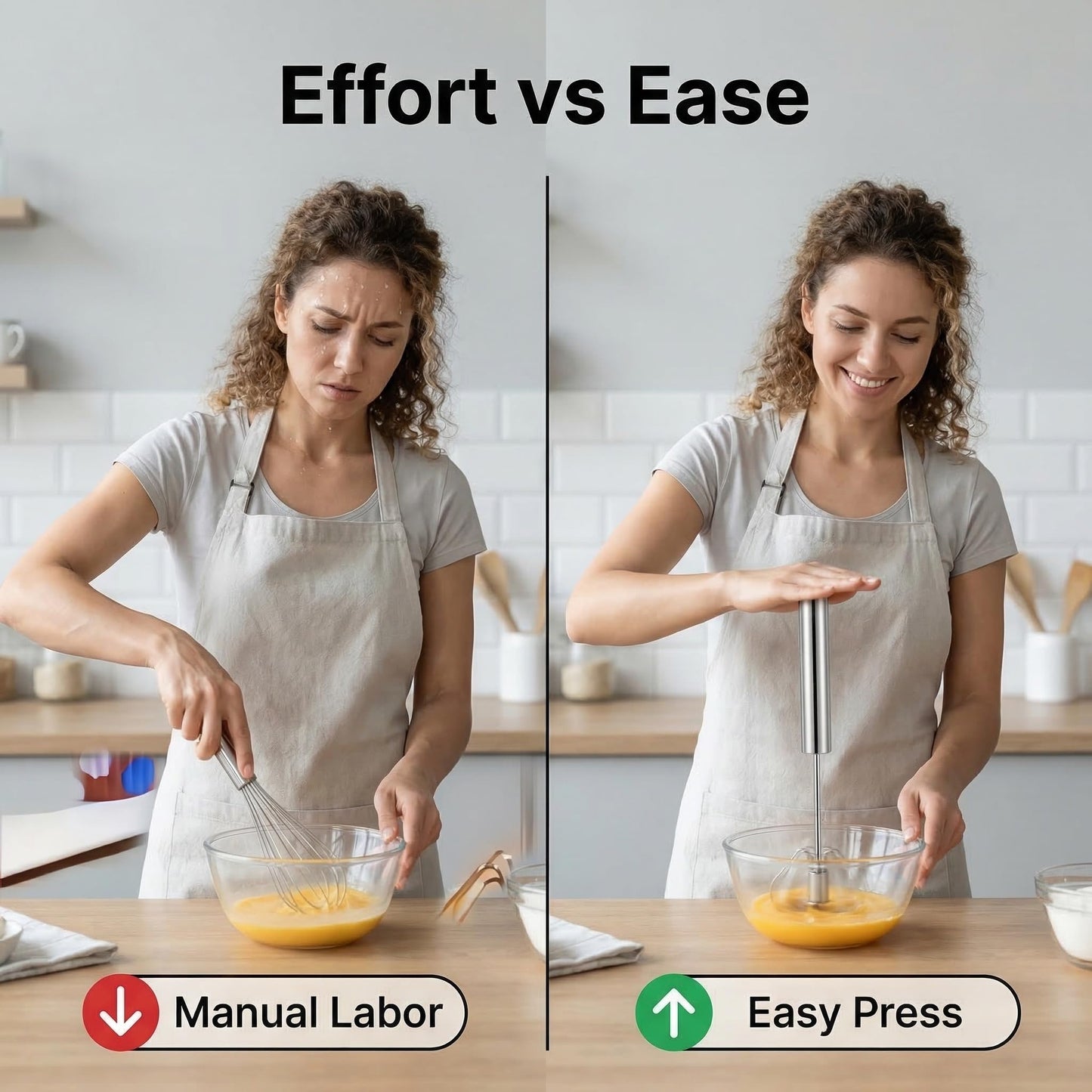 Stainless Steel Eggbeater, Semi-Automatic Rotating Hand Mixer, Easy Stir Egg Scrambler, Labor-Saving Design for Eggs, Cream & Baking