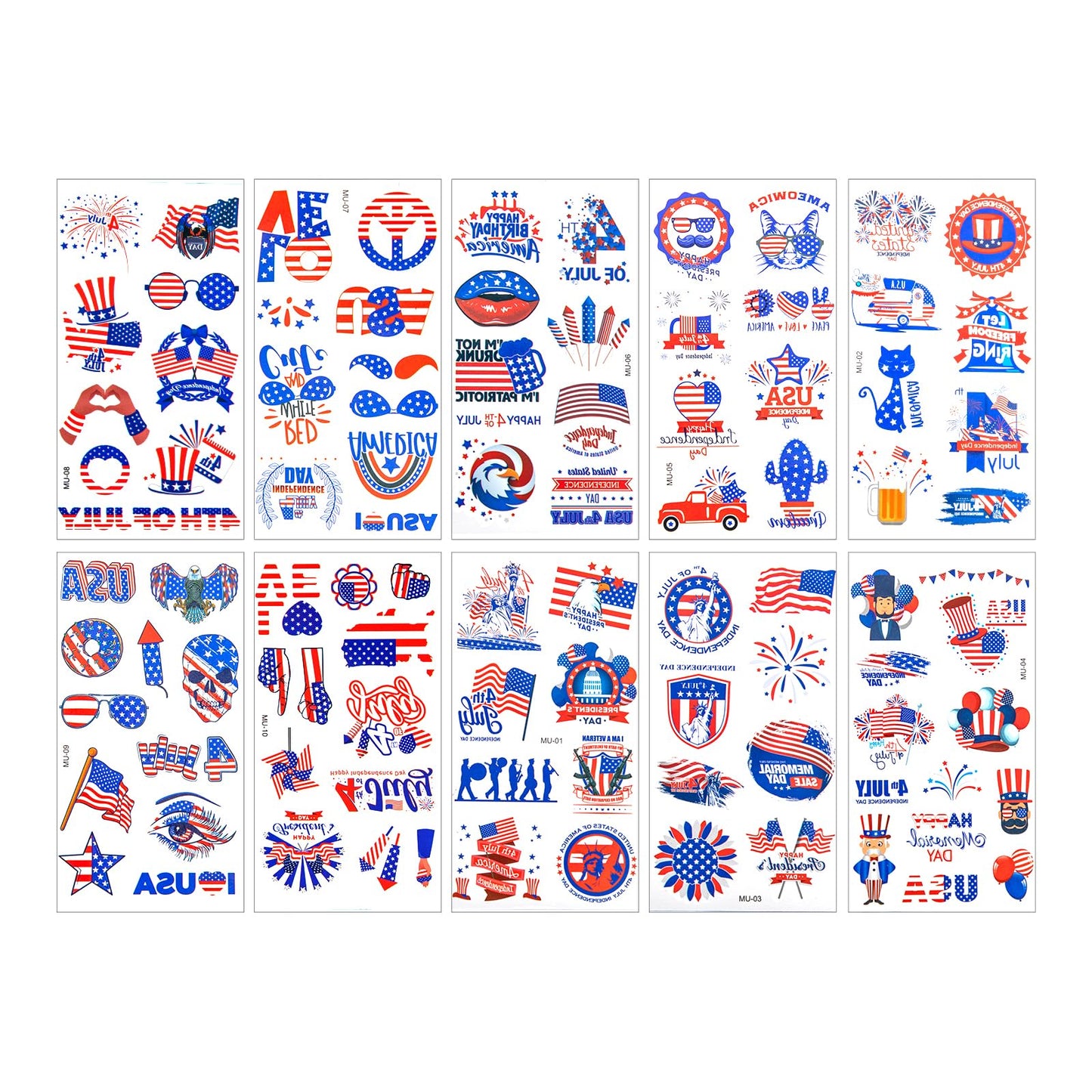 toututu 100PCS 4th of July Temporary Tattoos, Fourth of July America Flag Red White &Blue Face Patriotic Tattoo Stickers,250th Anniversary Party in the USA Memorial Independence Labor Day Accessories