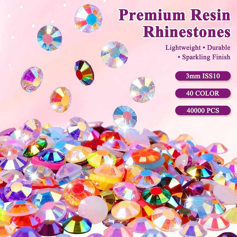 Resin Jelly Rhinestones - 40 Colors 3mm Flatback Gems Kit with B7000 Glue & Tools | DIY Crafting, Nail Art & More