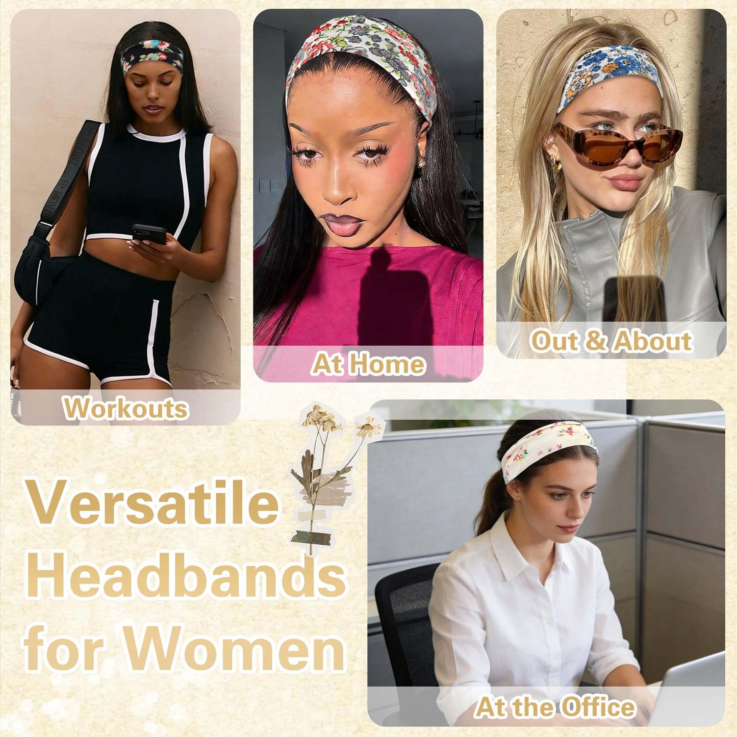 FARSYOD 6 Pack Headbands For Women Boho Headband Floral Wide Hair Bands Soft Sweat Band Fashion Head Band Workout Yoga Bandana Hairband Elastic Easter Hair Accessories