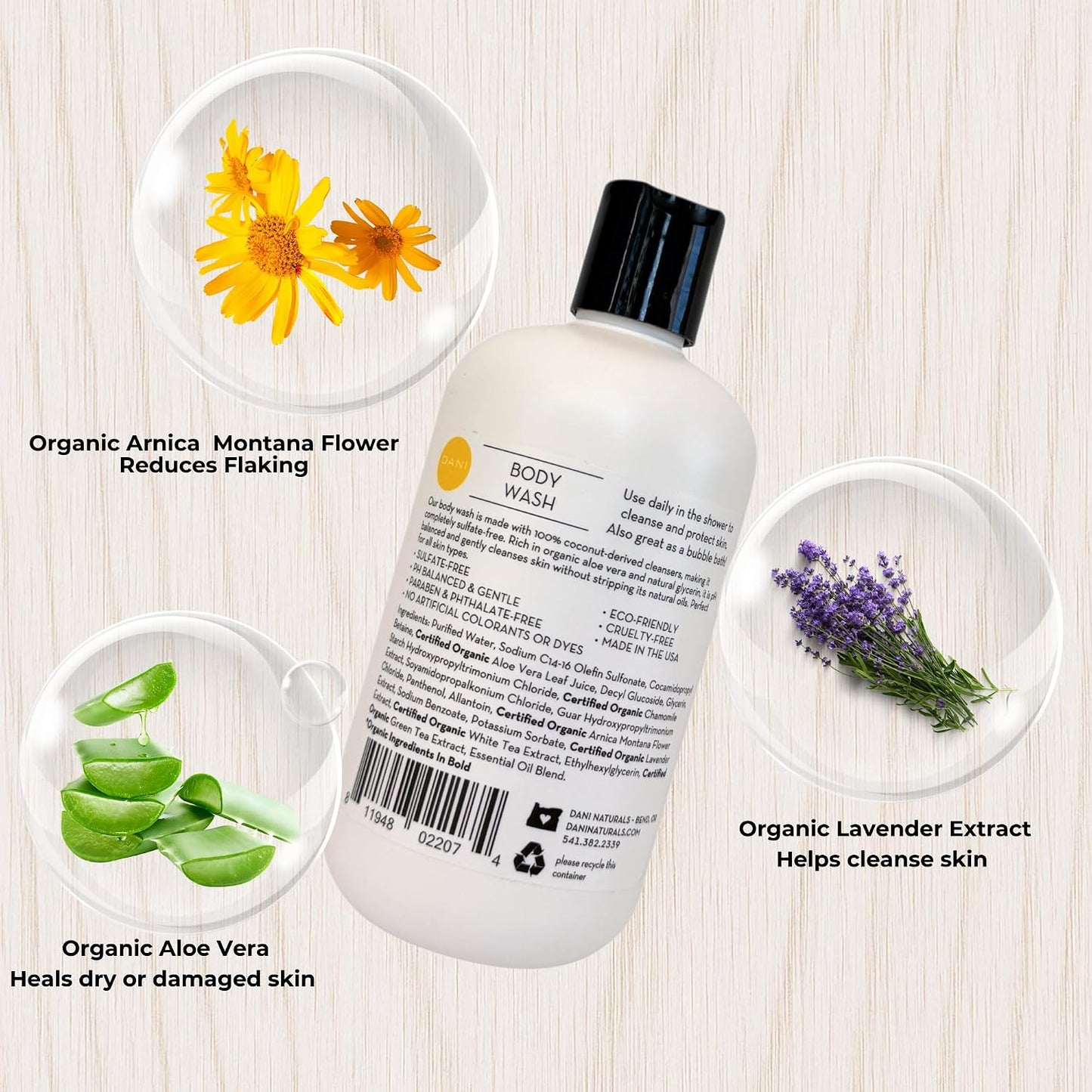 DANI Naturals Sandalwood Vanilla Body Wash - Vegan & Sulfate-Free | Organic Ingredients, 12 fl oz