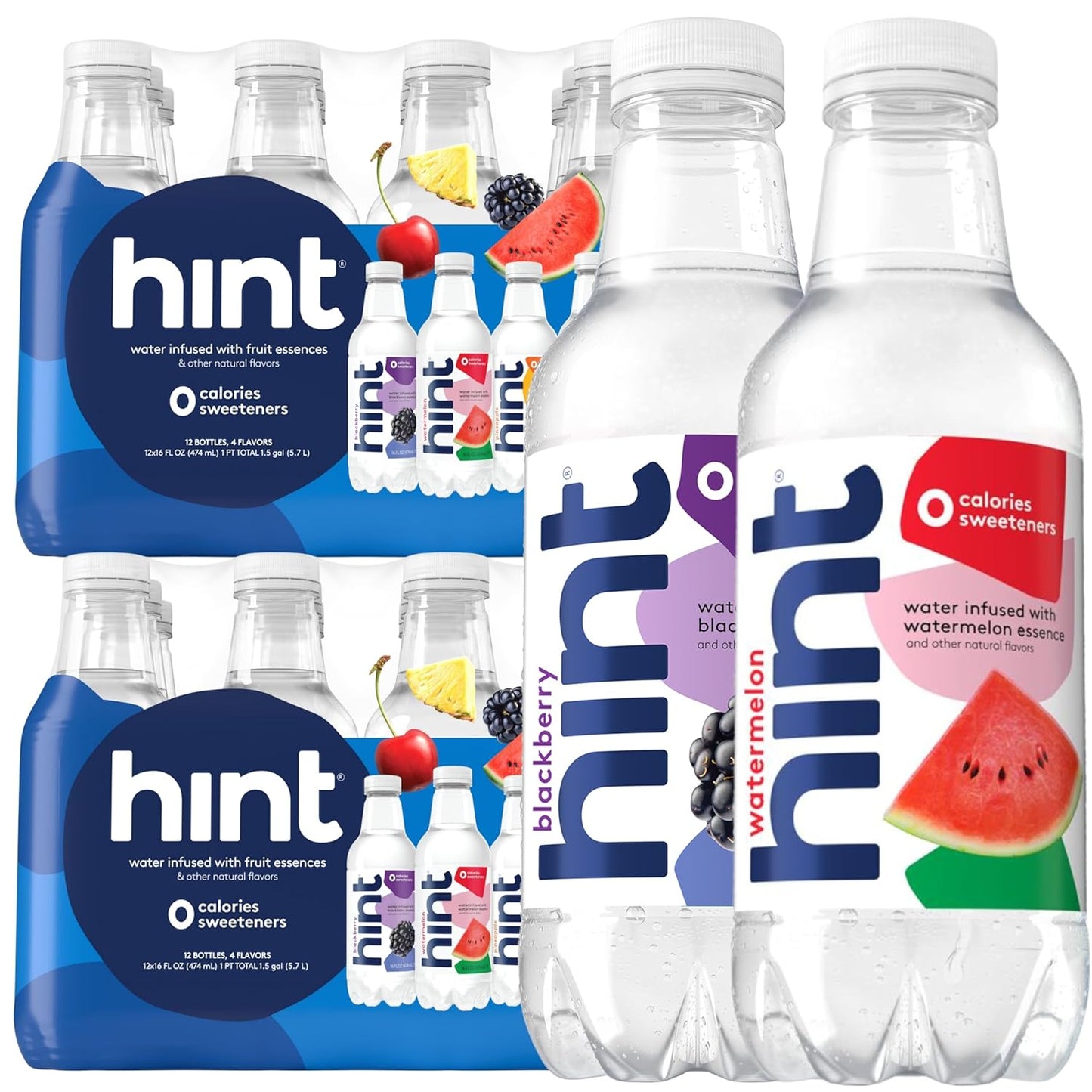Hint Infused Bottled Water Variety Pack - Sugar-Free, Zero Calorie Natural Flavors | 16 Fl Oz (Pack of 12)