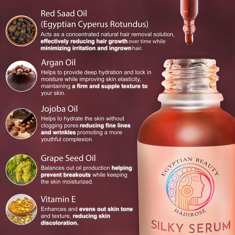 Hadirose Red Egyptian Cyperus Rotundus | Hair Removal Serum | Concentrated Pure Red Saad Oil | Hair Growth Inhibitor | Post-Wax Care | 3 Scents | Made in the USA. (Unscented)