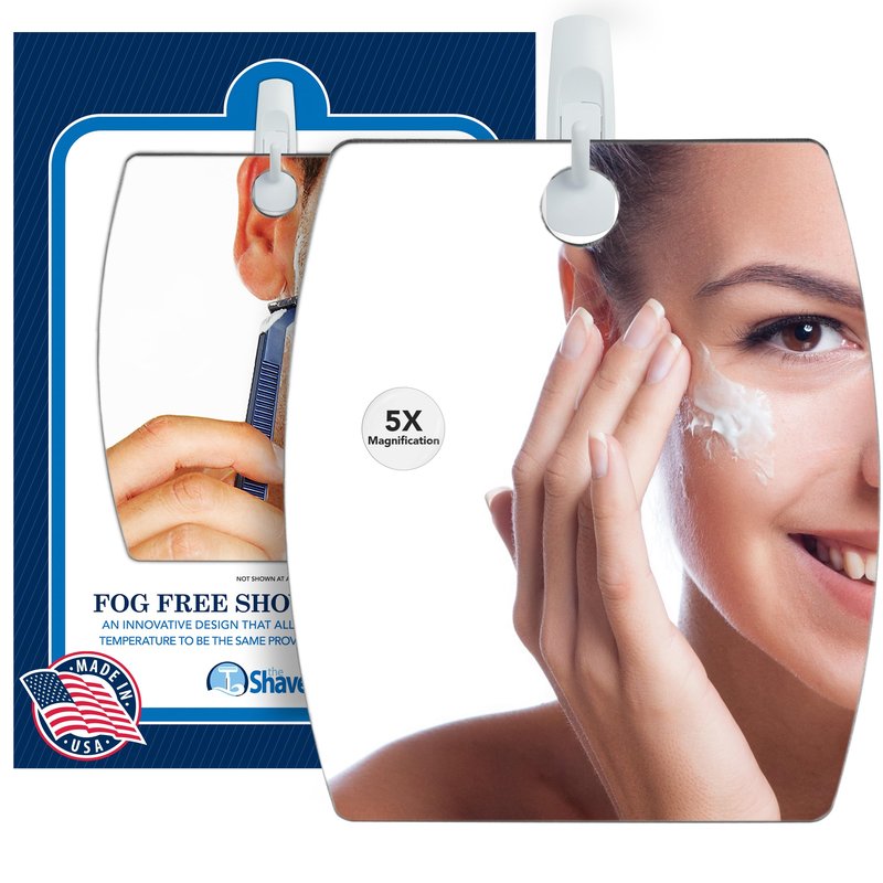 Shave Well Magnifying Anti-Fog Hanging Shower Mirror for Shaving | Curved Design for 5X Magnification | Light and Virtually Unbreakable | Includes Long-Lasting Removable Adhesive Hook