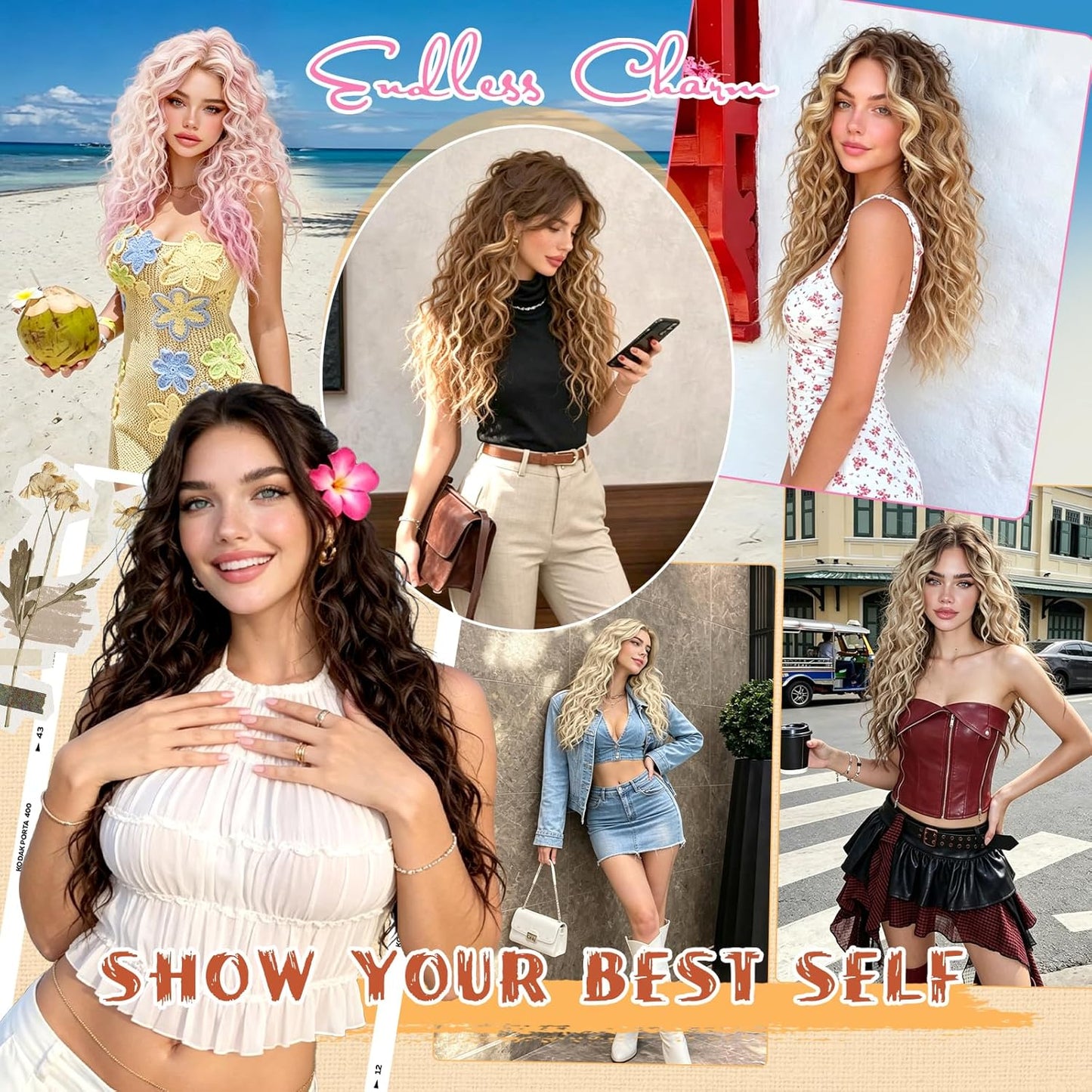 Pink Wigs for Women - 4x1 Lace Front Natural Hairline | Long Wavy Curly 21 Inch Synthetic Wig