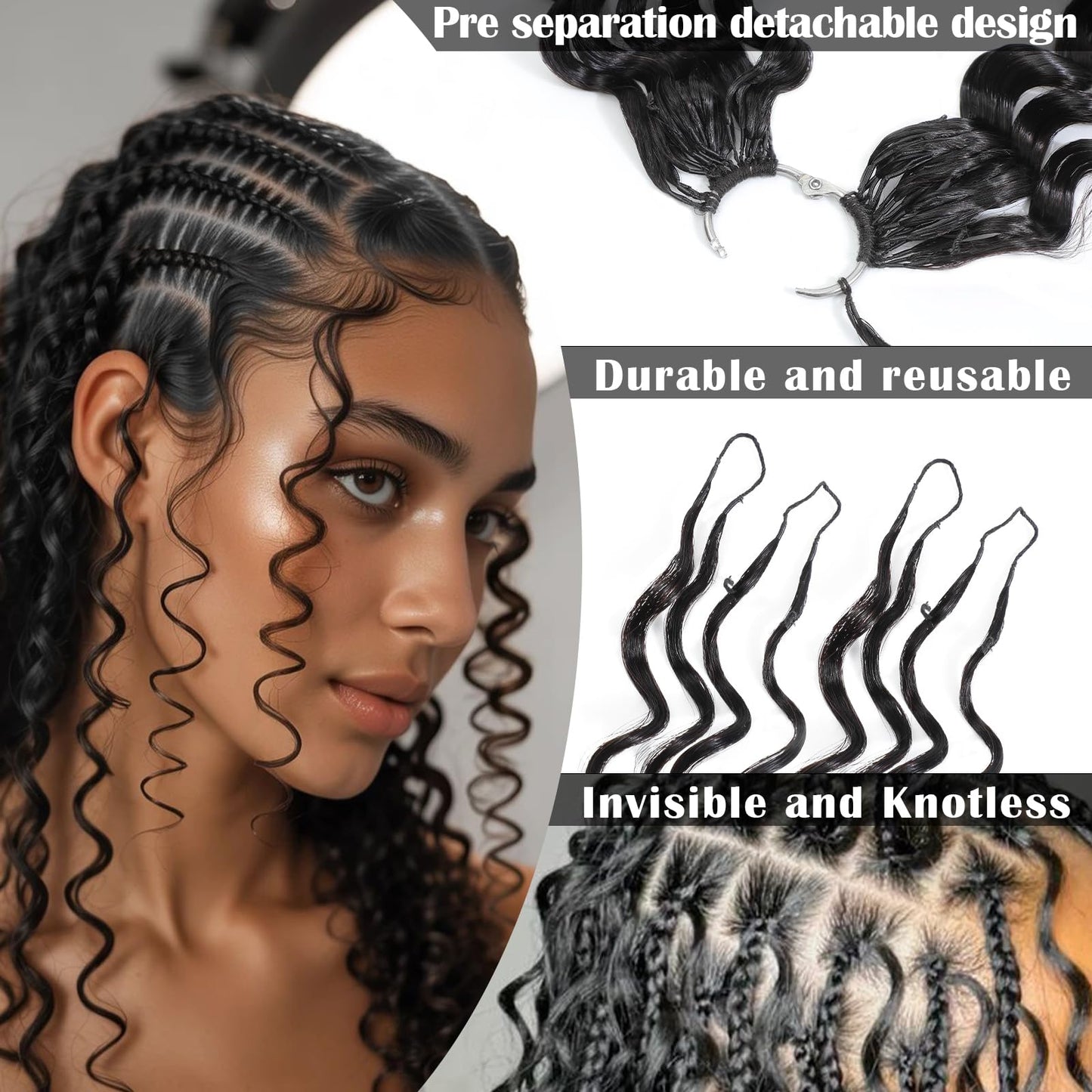 Human Crochet Hair for Black Women 22 Inch 60g Miracle Knots Hair Deep Wave Feather Crochet Human Hair Bundles Invisible Boho Crochet Hair Extensions 38 Strands Natural Black