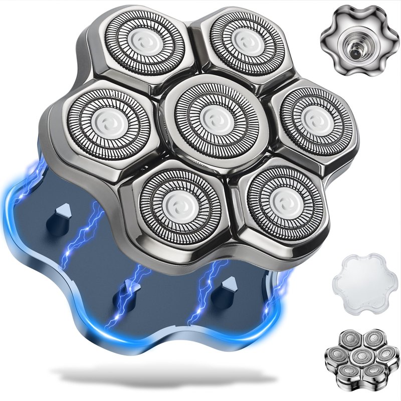 Universal Head Shaver Replacement Heads Magnetic 7 Blades Head Shavers Replacement Blades for Bald Men Compatible with Freebird Shaver & Other Brands (silver6)