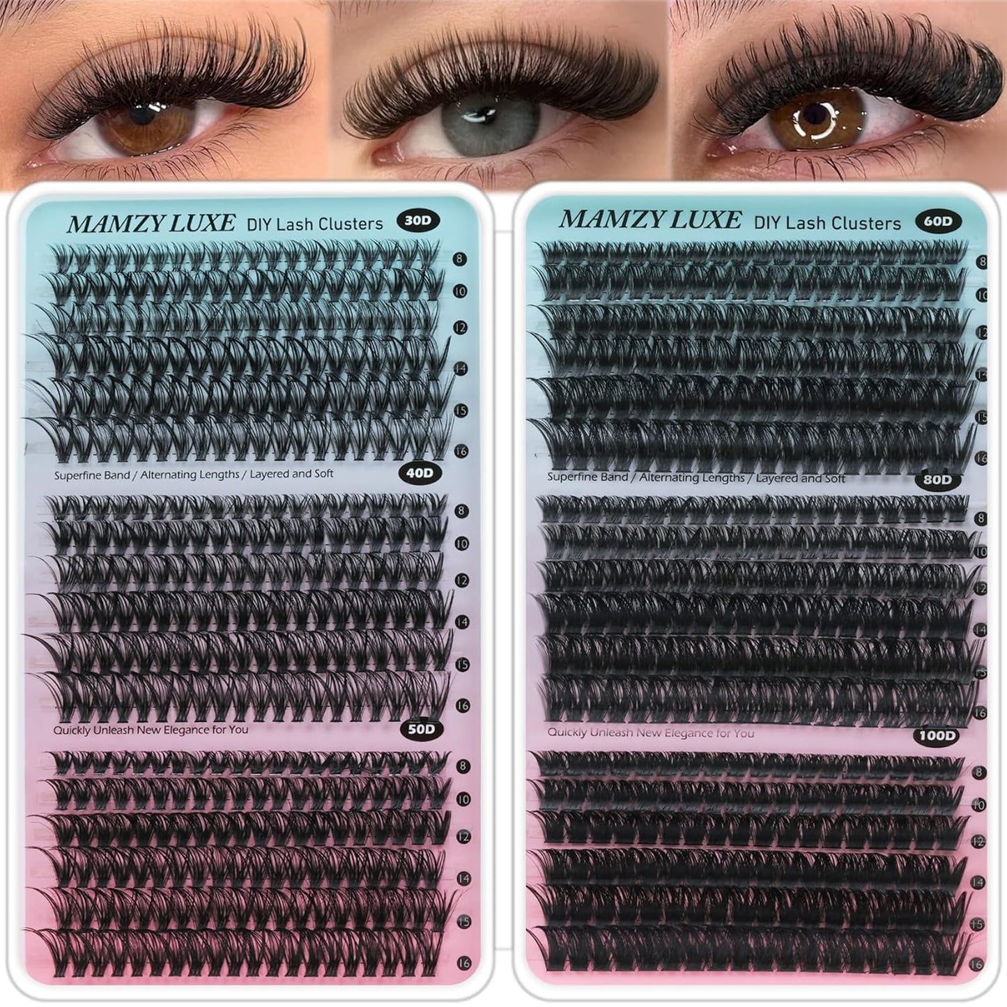Lash Clusters Kit - 708 Pcs Individual Eyelash Extensions | 30D-100D Wispy Lashes with Bond, Seal & Tweezers - 10-16mm Mix
