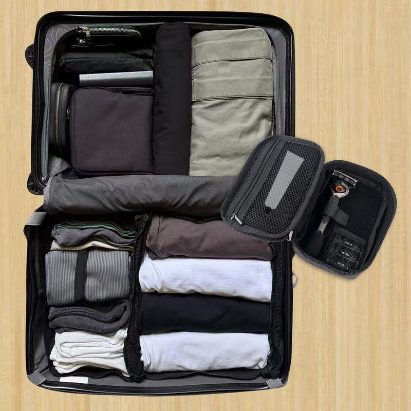 Manual Razor Travel Bag with Blade Storage Net Pouch Compatible with Gillette & Harrys, Portable Lightweight Shaving Organizer Zipper Carrying Bag