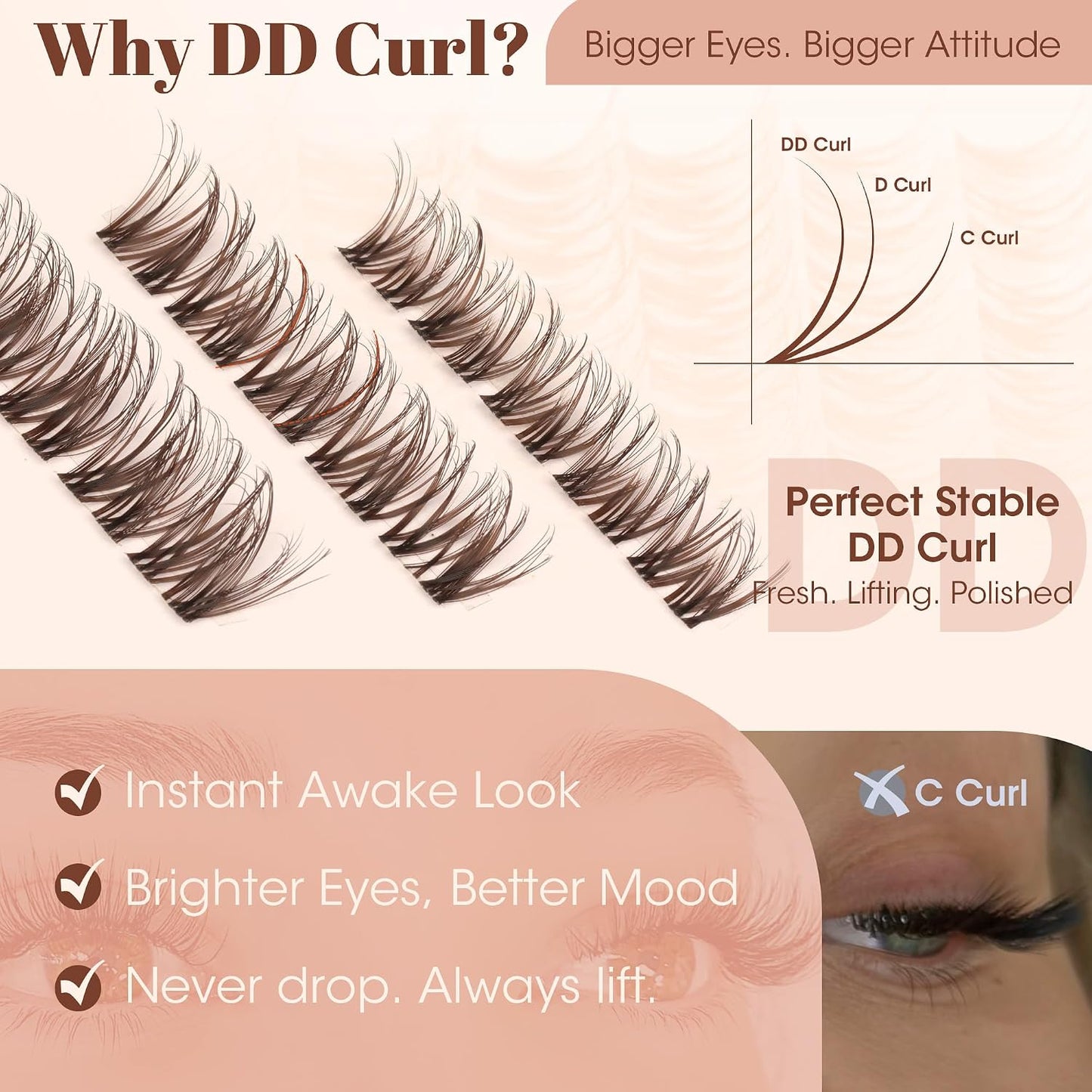 Brown Lash Clusters - Wispy Spider Lashes for Natural Look | 10-16MM DD Curl Eyelash Extensions