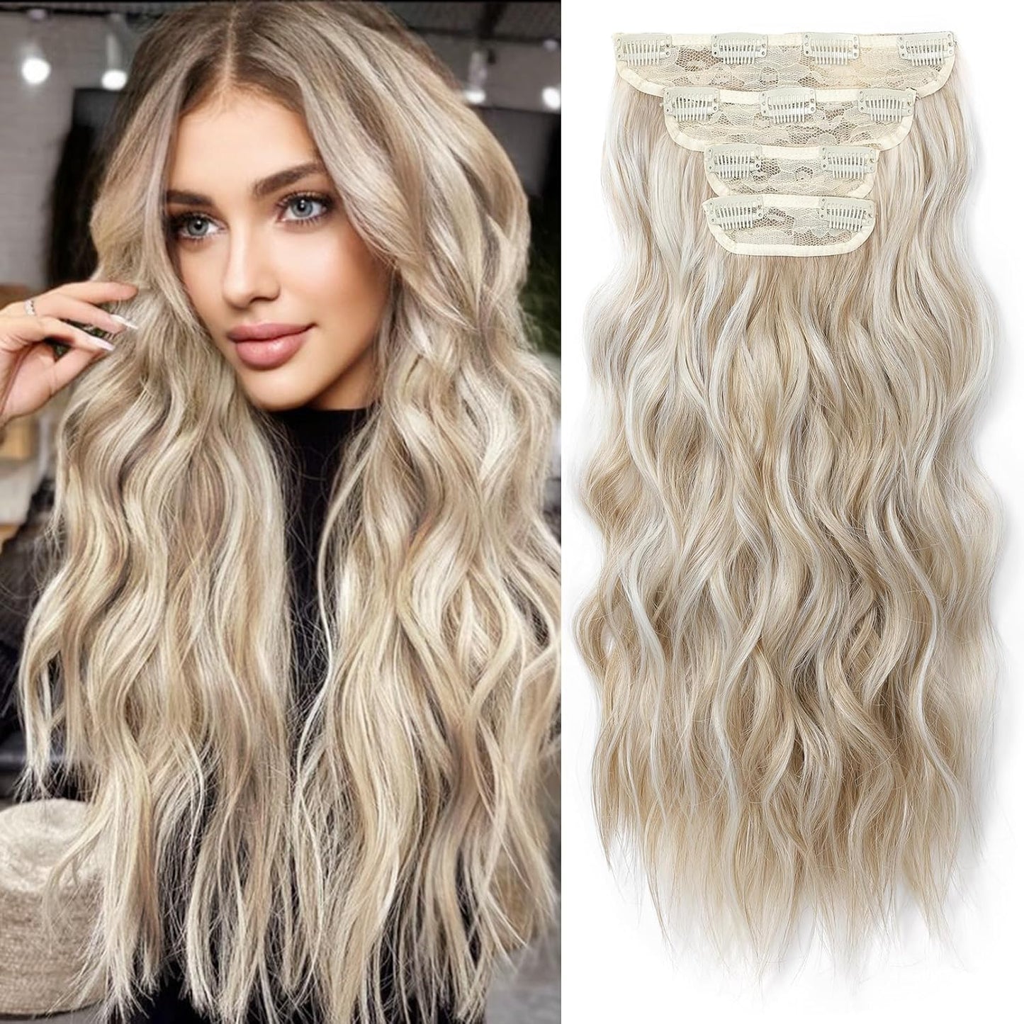 Clip-In Hair Extensions - 4PCS Natural Soft Synthetic Hairpieces for Women | Chocolate Brown