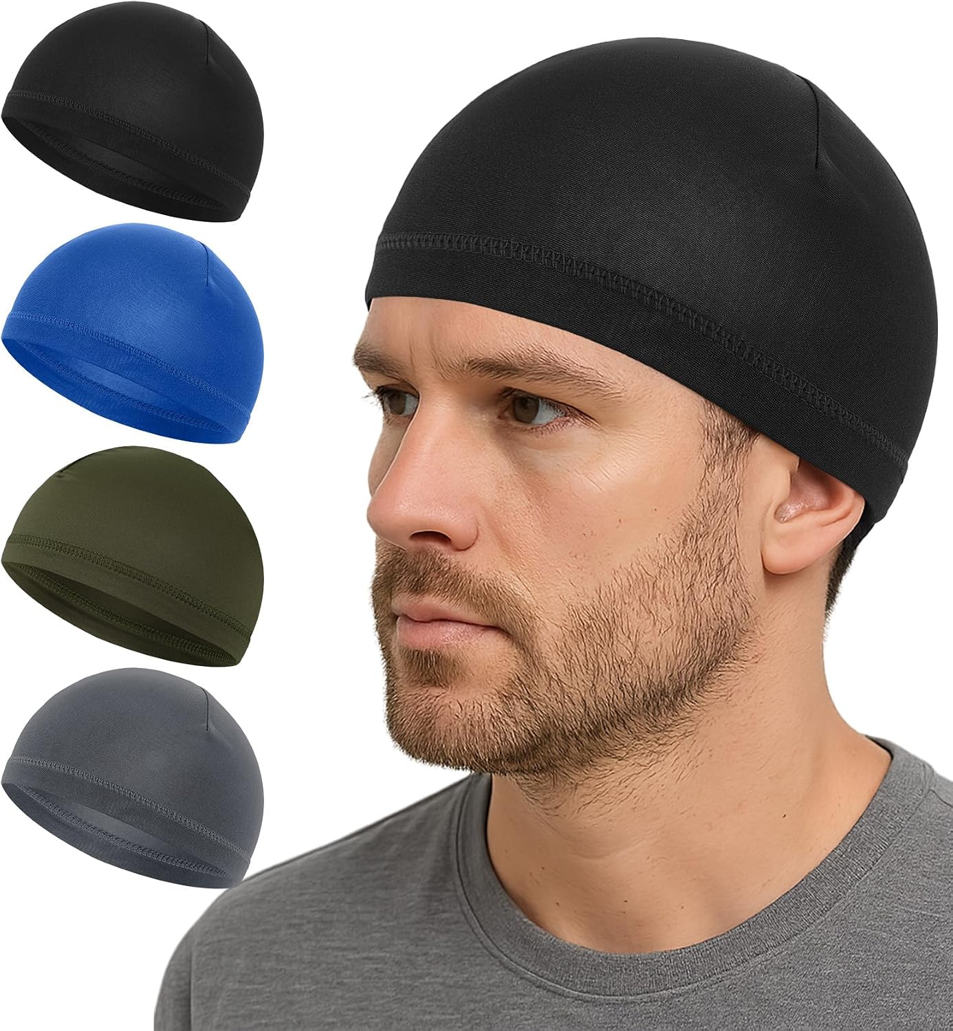 Wave Cap for Men - Breathable Sleep & Sport Skull Hat | 4-Pack, Sweat Absorbent