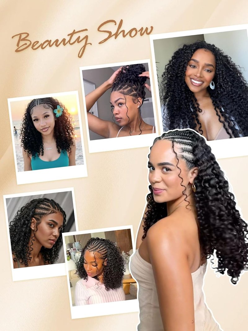 Feather Crochet Human Hair Bundles - 16 Inch Deep Wave Curly Extensions | Pre-Separated Natural Black, 50g