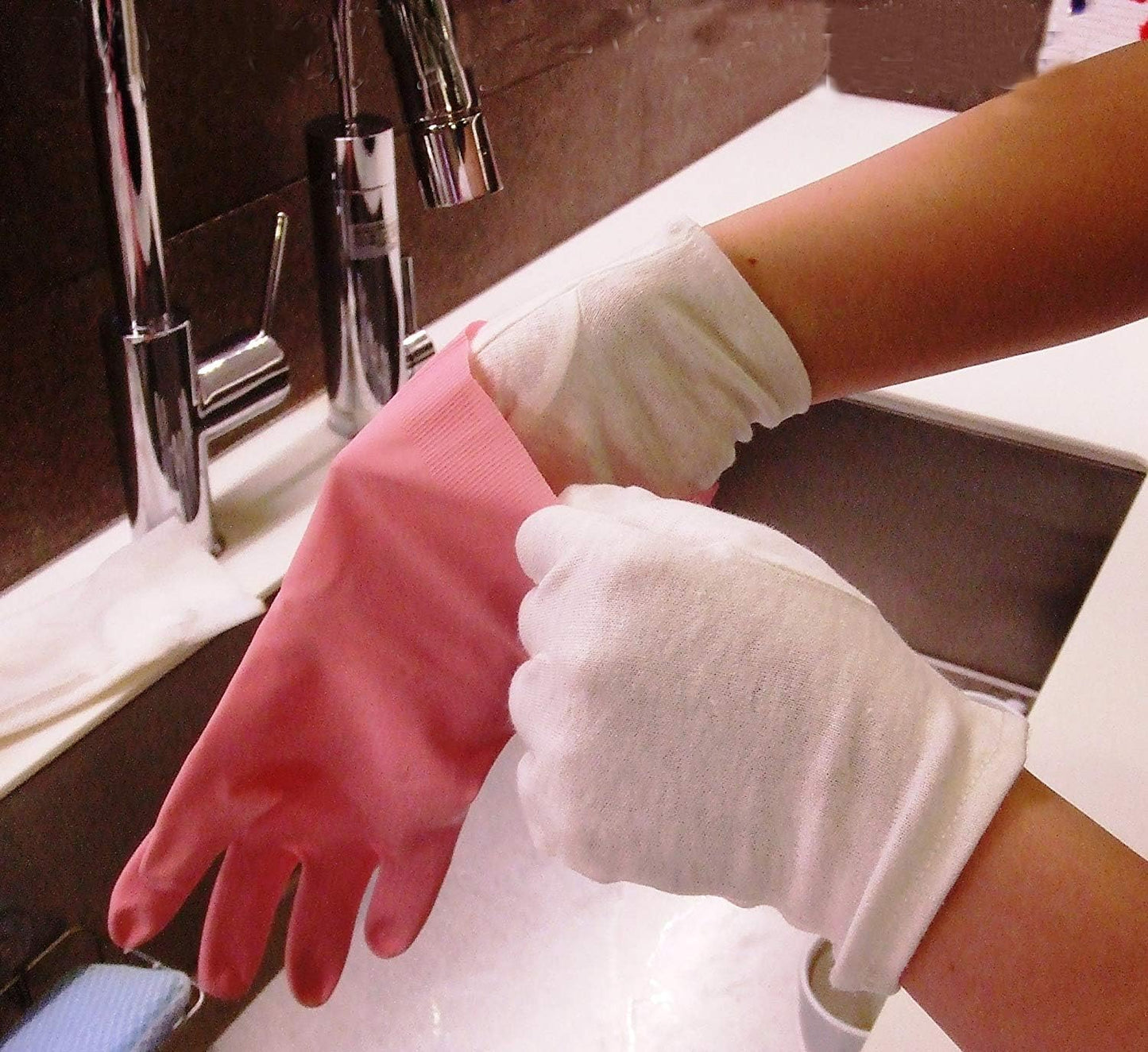 White Cotton Gloves for Eczema Relief - Breathable Moisturizing Spa Liners | Soft Stretchy Fit for Men & Women, Sizes S-M-L