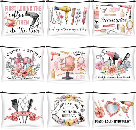 Reginary 9 Pcs Hair Stylist Gift Set - Makeup & Cosmetic Zipper Pouch Case for Graduates | Ideal for Hairdressers