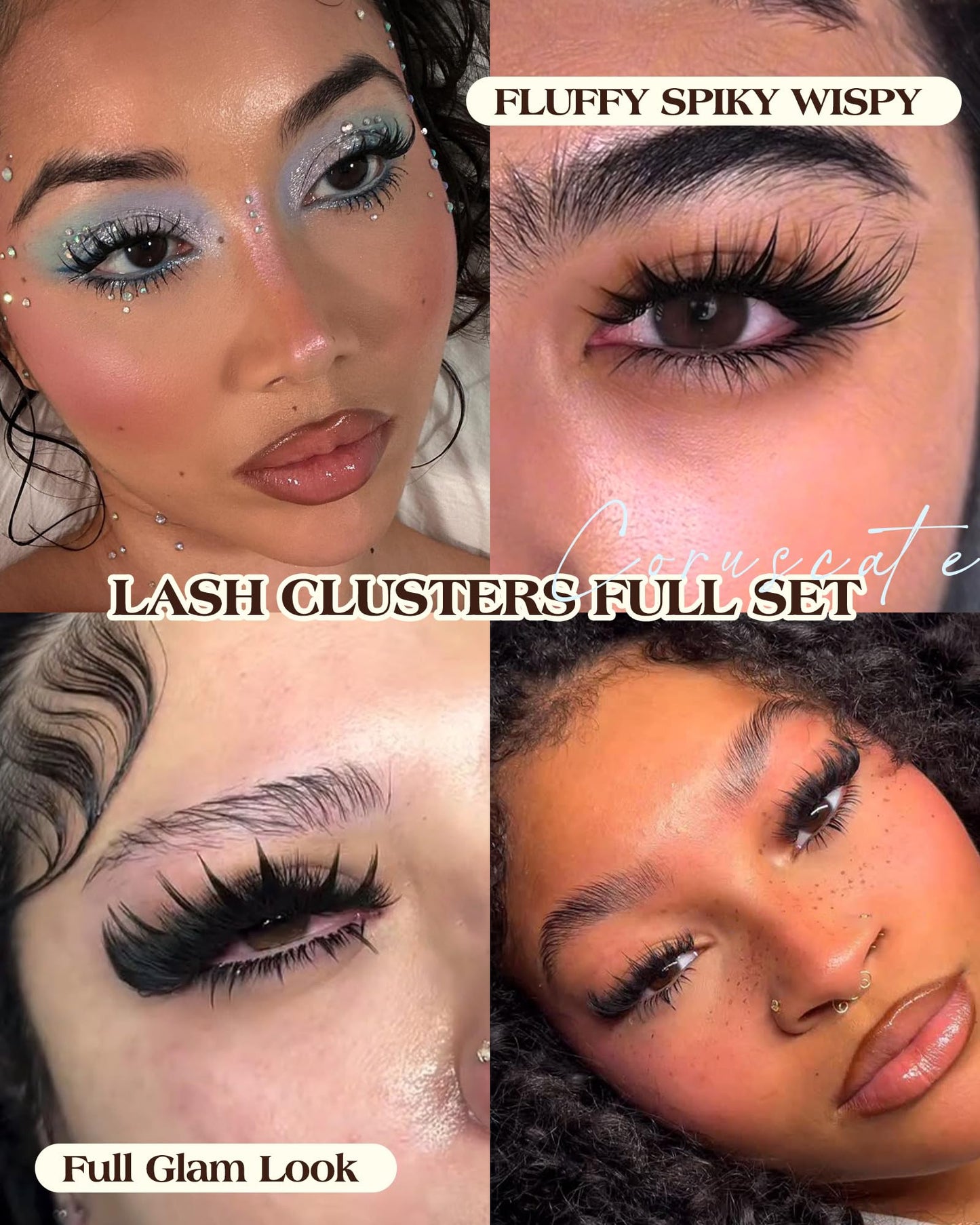 CORUSCATE Lash Clusters with Spikes Volume Eyelash Clusters Fairy Spike Lashes Cluster Eyelash Extensions with Bottom Lashes Cluster DIY Volume Extension Mega & Spikes & Bottom Full Glam