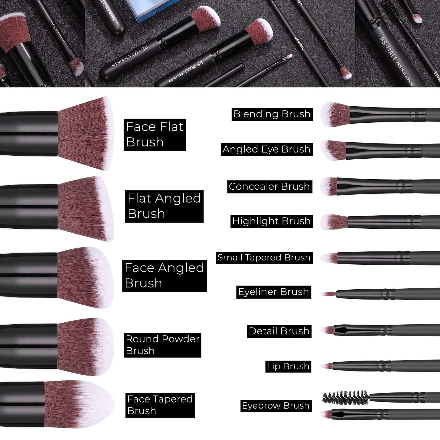 Premium Synthetic Makeup Brushes Set - 14 Pcs Foundation, Powder, Concealers & Eye Shadows | Rose Golden with Black Case