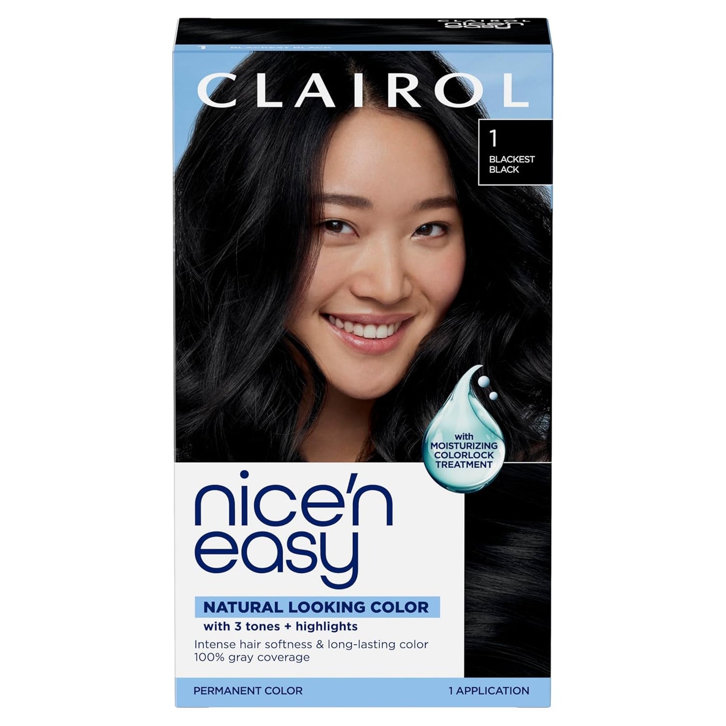 Clairol Nice'n Easy Permanent Hair Dye - Blackest Black | 100% Gray Coverage & Long-Lasting Shine | Single Pack
