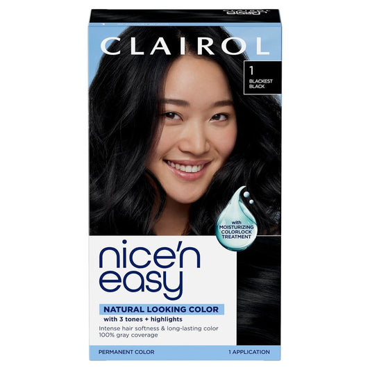 Clairol Nice'n Easy Permanent Hair Dye - Blackest Black | 100% Gray Coverage & Long-Lasting Shine | Single Pack