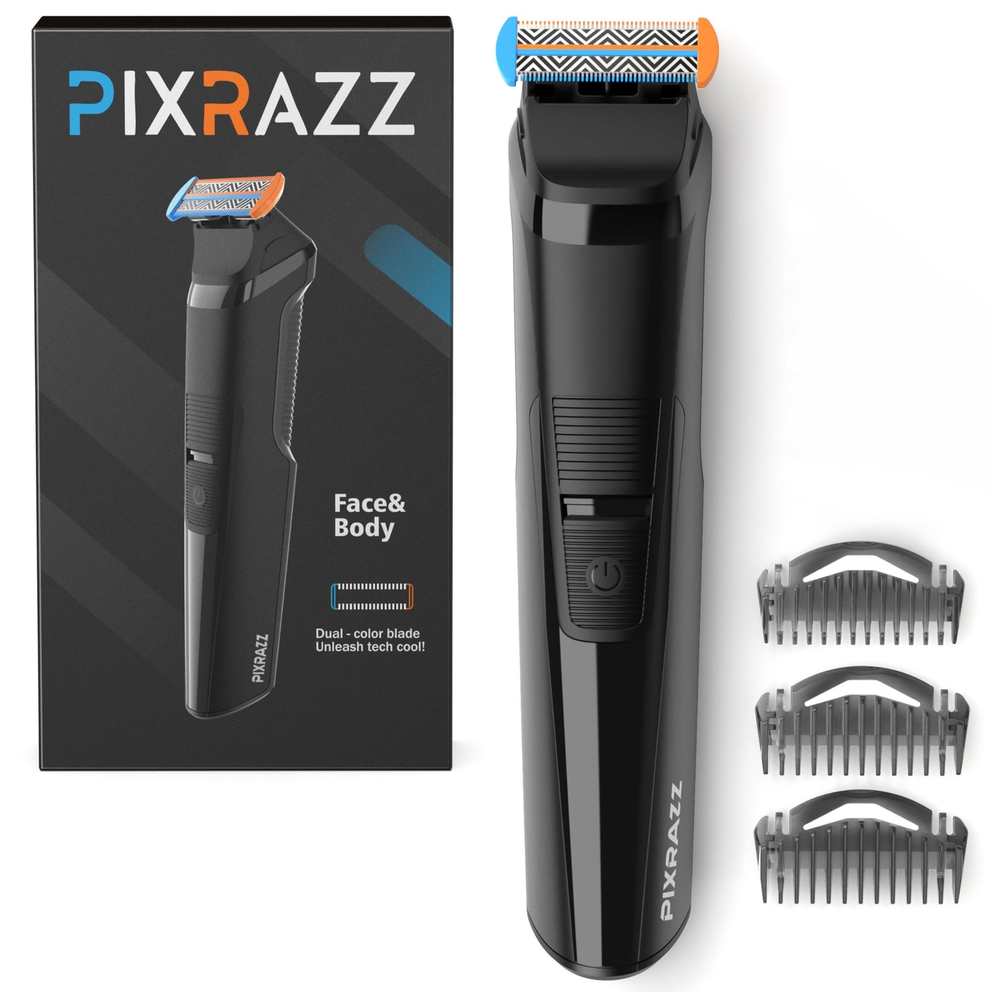 PIXRAZZ Body Hair Trimmer for Men – Painless Ball Shaver & Groin Trimmer for Pubic Hair, Body, and Sensitive Skin – USB-C Cordless Groomer & Razor Kit with 3 Guide Combs