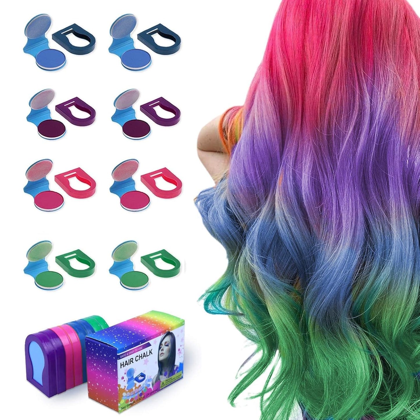 Vibrant Hair Chalk for Kids - Washable Temporary Color Set | 8 Non-Toxic Shades for Dark Hair