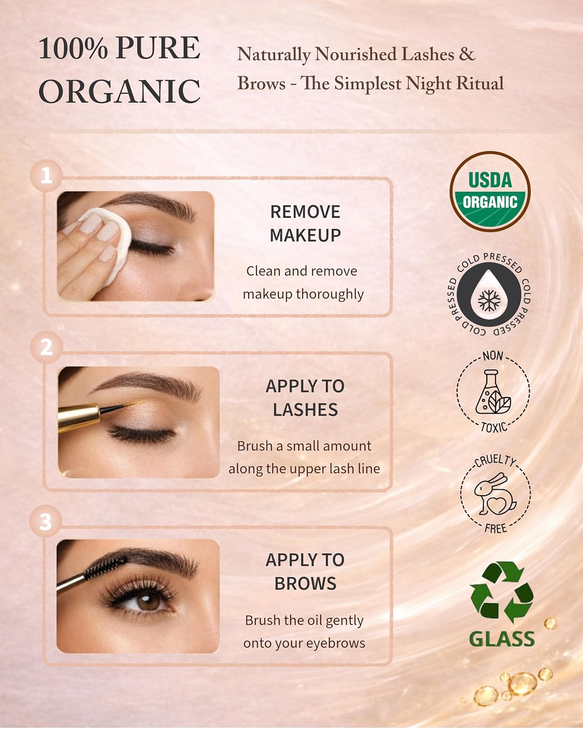Organic Castor Oil for Eyelash & Brow Growth - 10ml Twin Pack | Cold Pressed, Hexane Free, Glass Bottles with Applicators