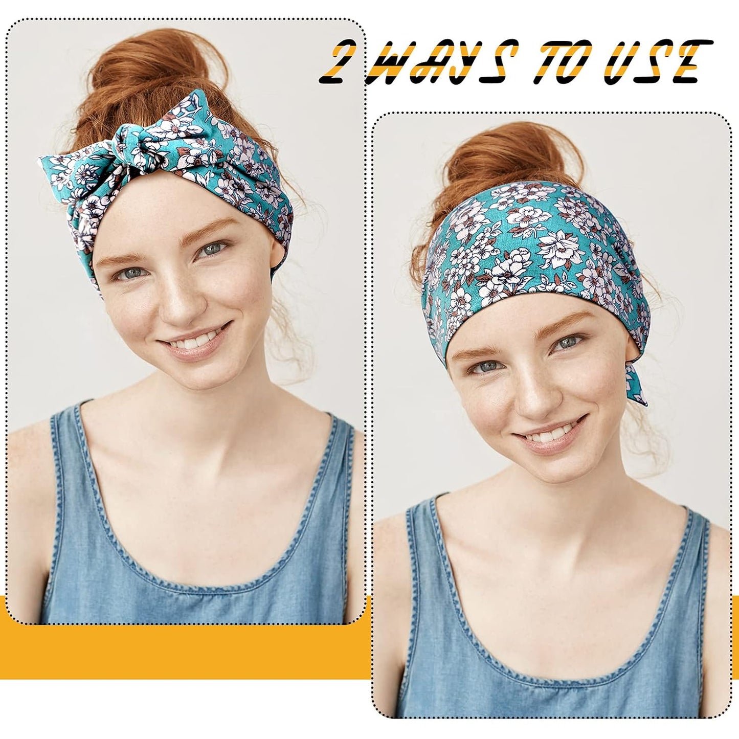 WILLBOND 6 Pcs Adjustable Tie Headbands for Women - Non-Slip Floral Hairbands for Yoga, Running & Cycling
