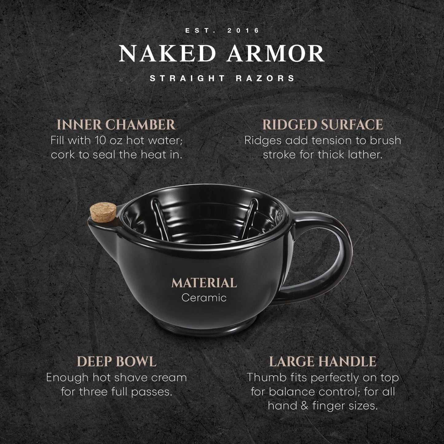 Naked Armor Savanna Shaving Scuttle Mug with Organic Shaving Soap Puck – Porcelain Shaving Mug and Shaving Bowl for Wet Shaving, Keeps Your Lather Hot, Creates Rich and Creamy Lather, Handmade Scuttle