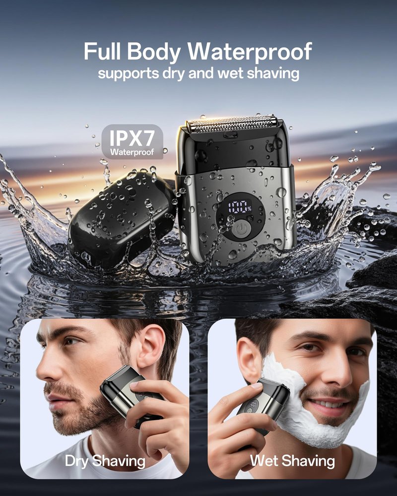 Electric Razor for Men, Foil Shavers Beard Trimmer for Men, Mini Face Shaver for Men, Cordless Travel Body Hair Shaver for Facial, Neck