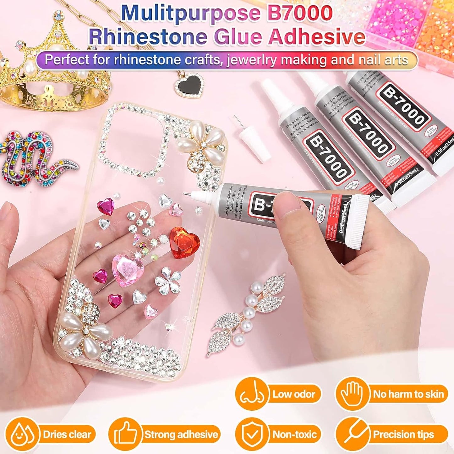 Resin Rhinestones 40000 Pcs - Rainbow Flat Back Gems with B7000 Glue for DIY Crafts | Perfect for Graduation Caps, Clothes, Tumblers, Shoes, Nails