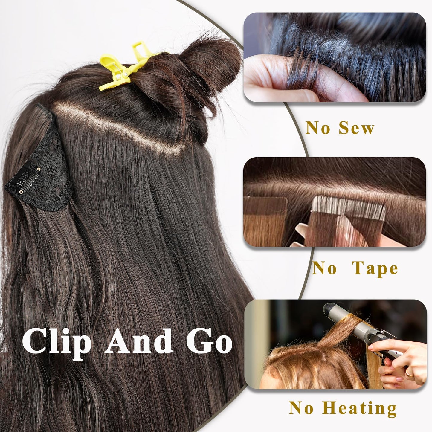 20” Black Clip in Hair Extensions Long Wavy Synthetic Extensions for Women