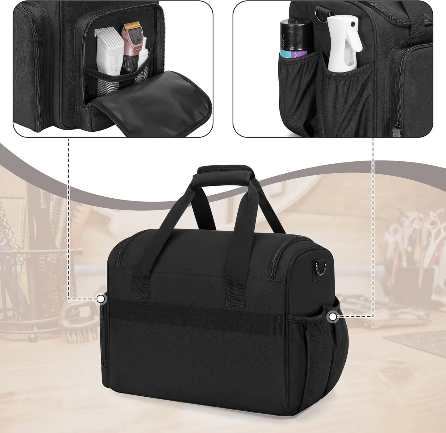 Large Insulated Barber Case - Hairstylist Travel Bag with Detachable Divider & 2 Removable Pouches | Black