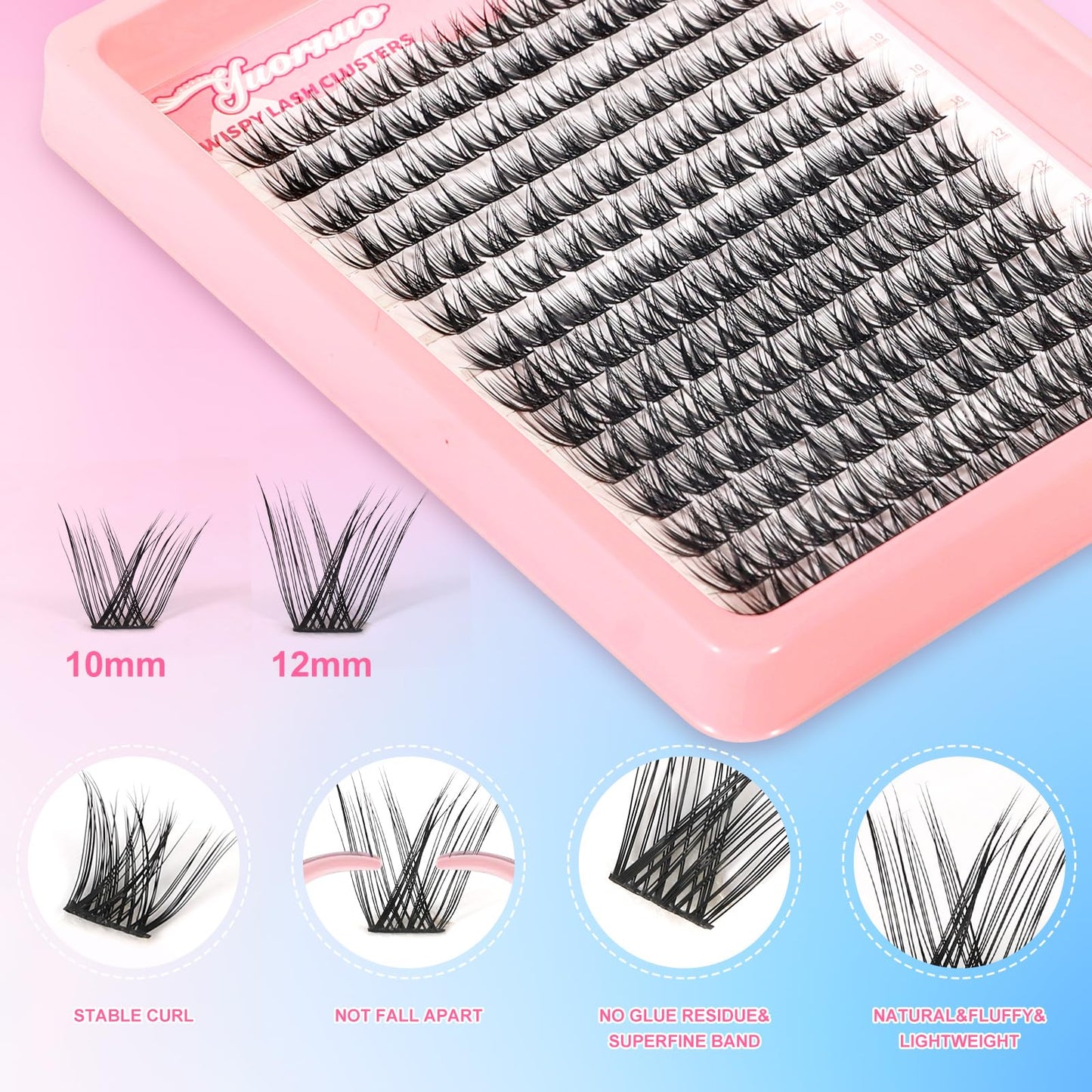 YUORNUO Wispy Lash Clusters 168PCS 10-12mm C Curl Short Eyelash Extensions