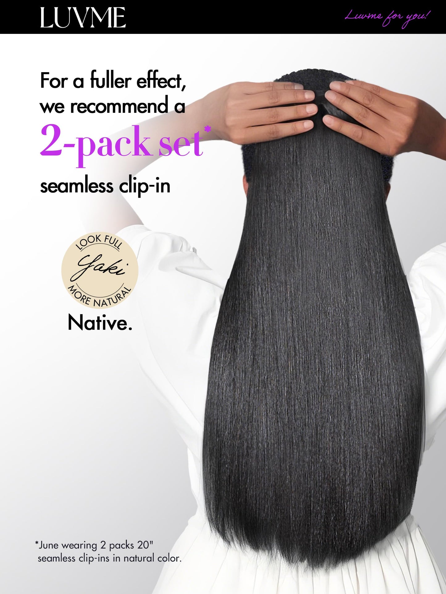 LUVME Yaki Straight Seamless Clip in Hair Extensions 110g, 18 Inch Natural Black, 100% Real Remy Human Hair, Soft Full Volume, Easy Clip Ins for Daily Wear, Work, Parties & Weddings