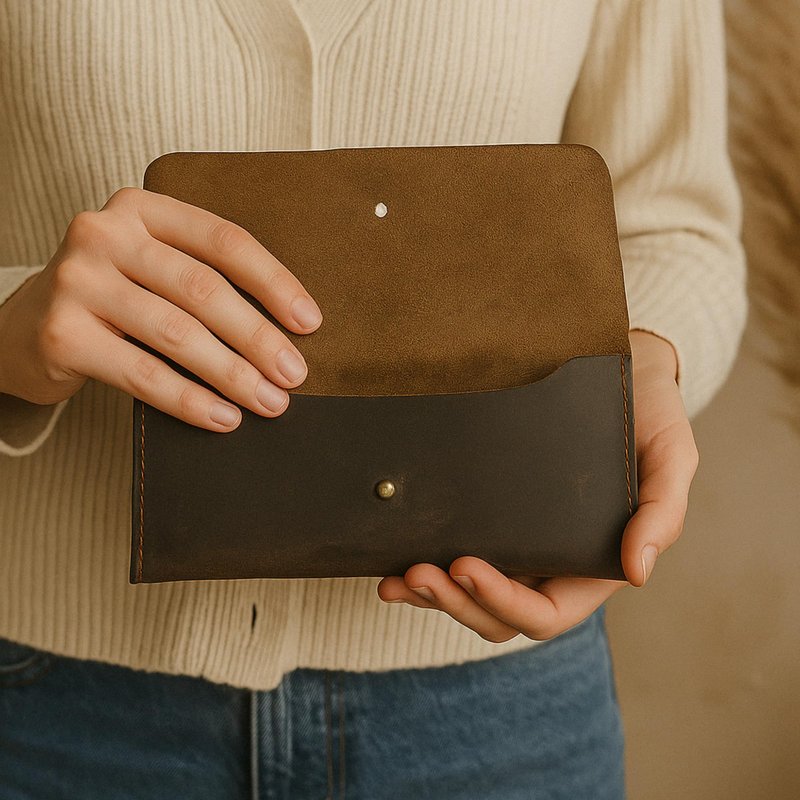 CestAntiQ, Leather Currency Pouch Large Flap Continental Wallet, Utility Organizer Bag for Cash Coins Travel Leather Money Pouch Envelope Storage Bag and Cash Organizer Men Women (Dark Brown)