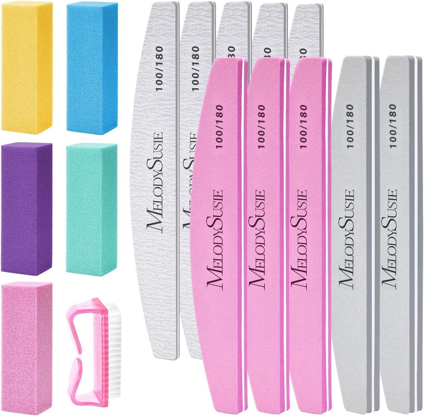Professional Nail Files - 4Pcs Double-Sided Emery Boards for Acrylic, Gel & Natural Nails | Pink & Purple