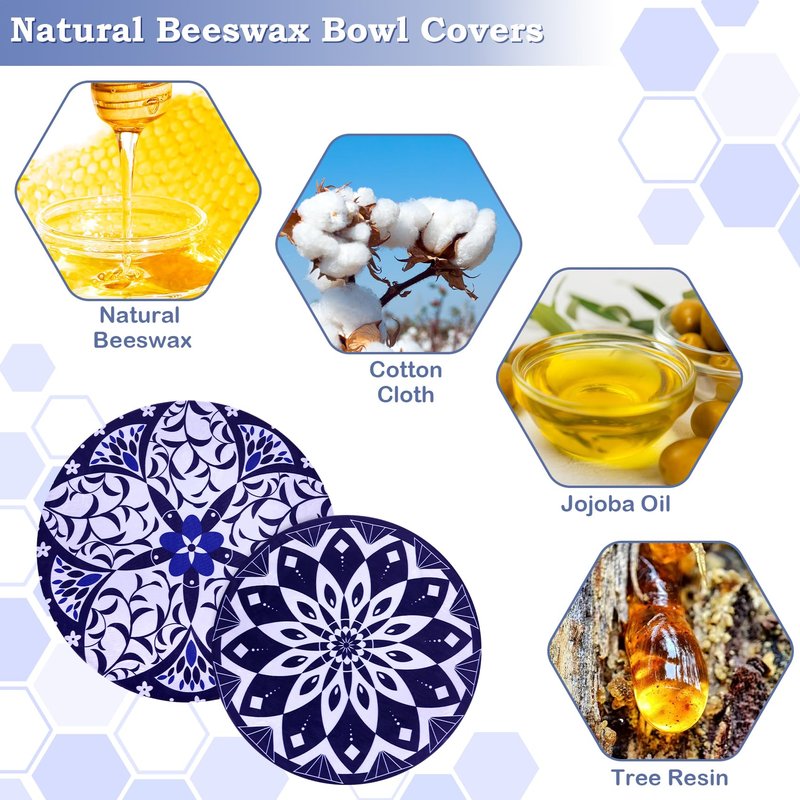 Revahope 2 Large Reusable Beeswax Bowl Covers for Bread Proofing, 10/12 Inch Elastic Beeswax Wraps Cotton Cloth Sourdough Bowl Covers for Proofing Baskets, Mixer Bowls, Food Storage Containers